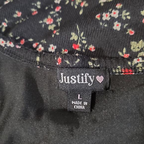 Vtg Justify Y2K Ditsy Dark Floral Ribbed Square Neck Bow Dress L Whimsigoth 90s - Picture 8 of 14